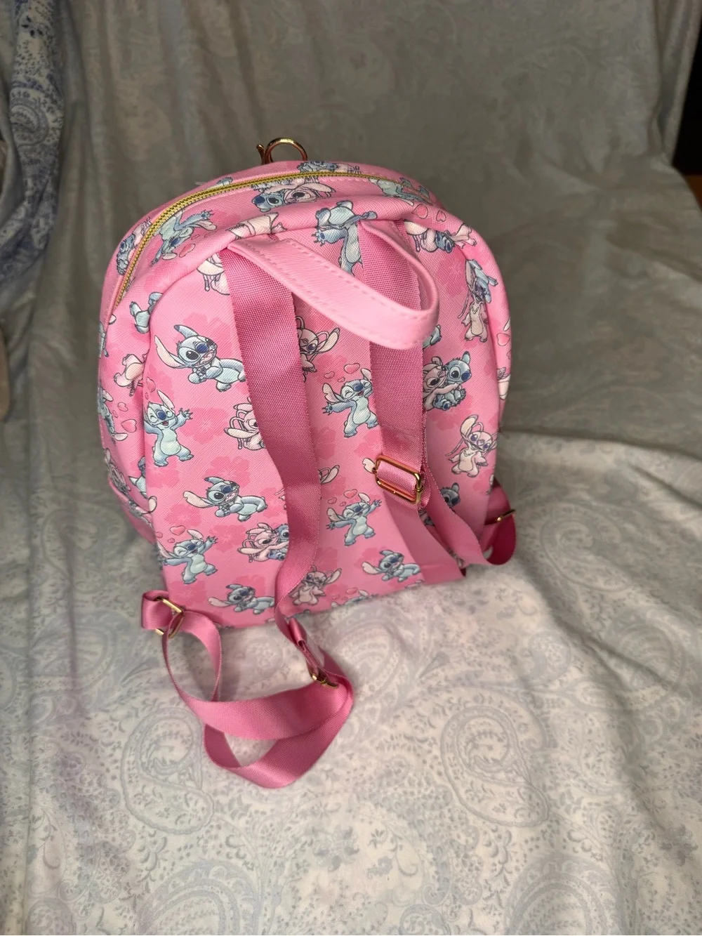 Disney Stitch, Angel, Stitch & Angel Mini Backpack - Textured Faux Leather Feel